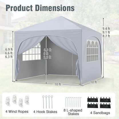 10 X 10 FT Pop up Canopy Tent with 4 Removable Sidewall-White