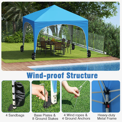 10 X 10 FT Pop up Canopy Tent with 4 Removable Sidewall-Blue
