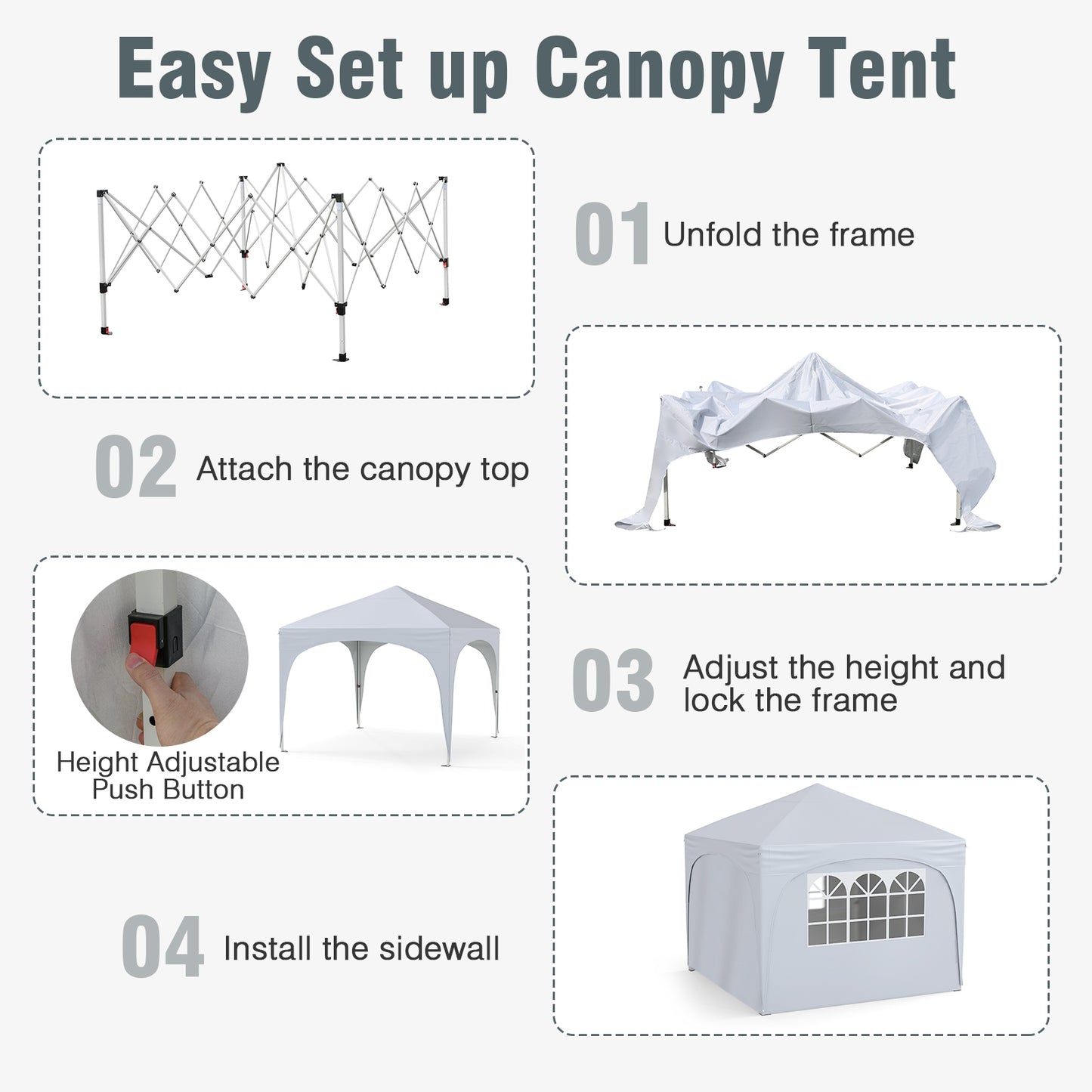 10 X 10 FT Pop up Canopy Tent with 4 Removable Sidewall-White Kids Crystal