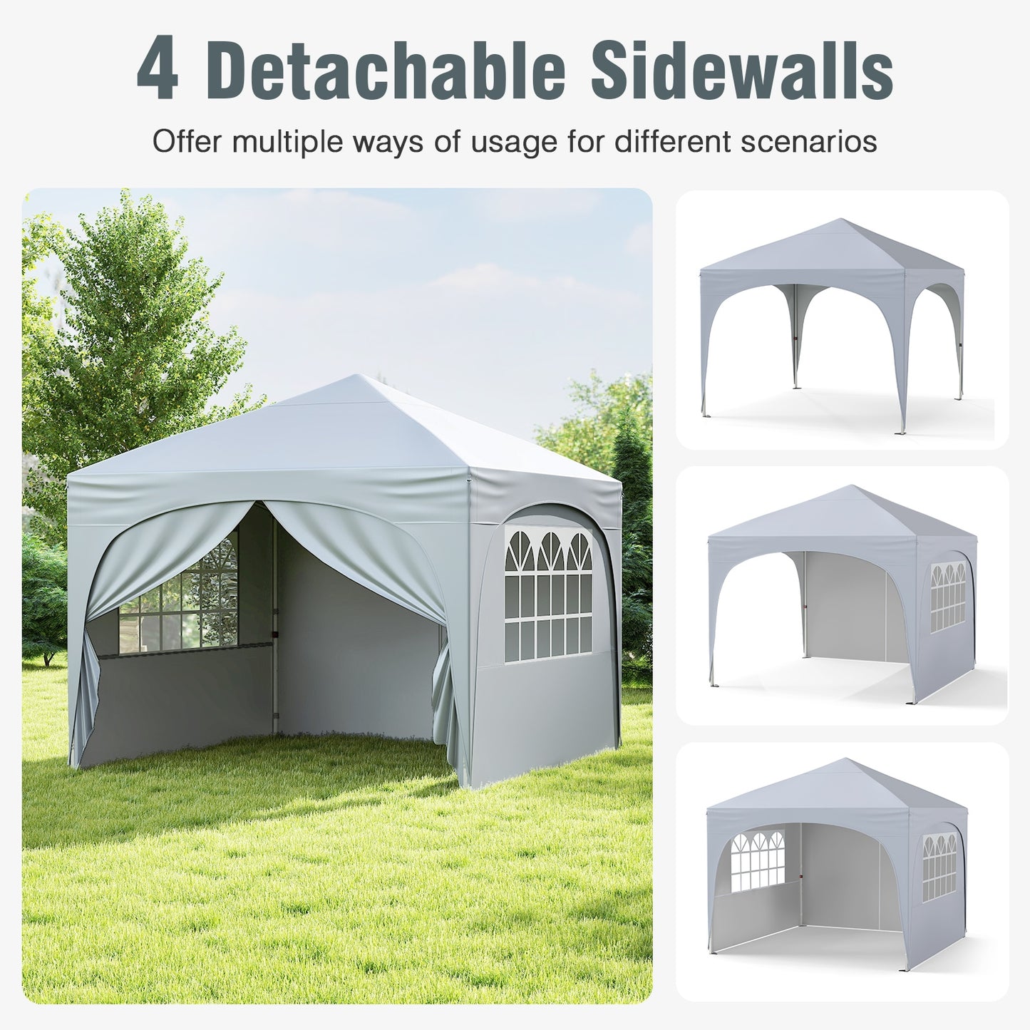 10 X 10 FT Pop up Canopy Tent with 4 Removable Sidewall-White Kids Crystal