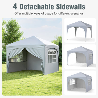 10 X 10 FT Pop up Canopy Tent with 4 Removable Sidewall-White