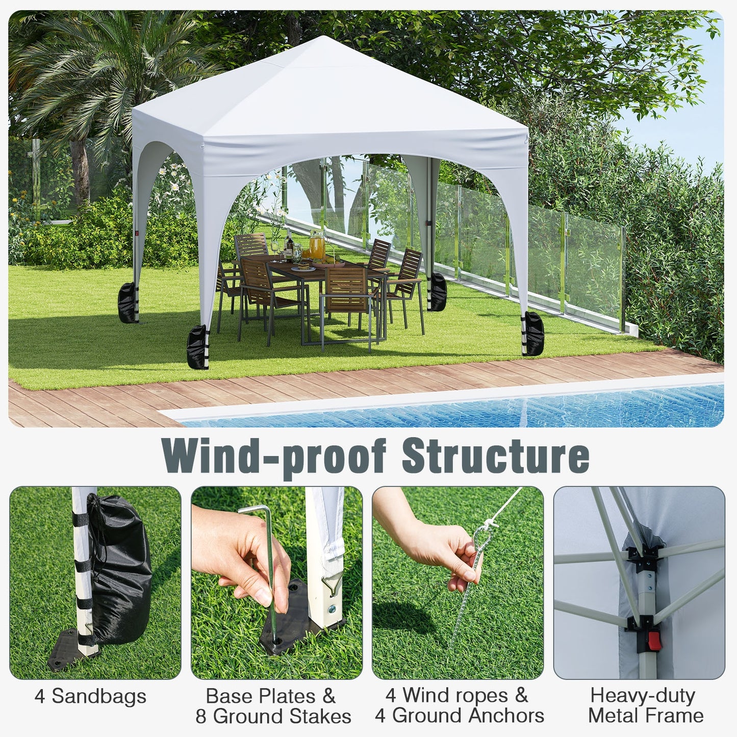 10 X 10 FT Pop up Canopy Tent with 4 Removable Sidewall-White Kids Crystal
