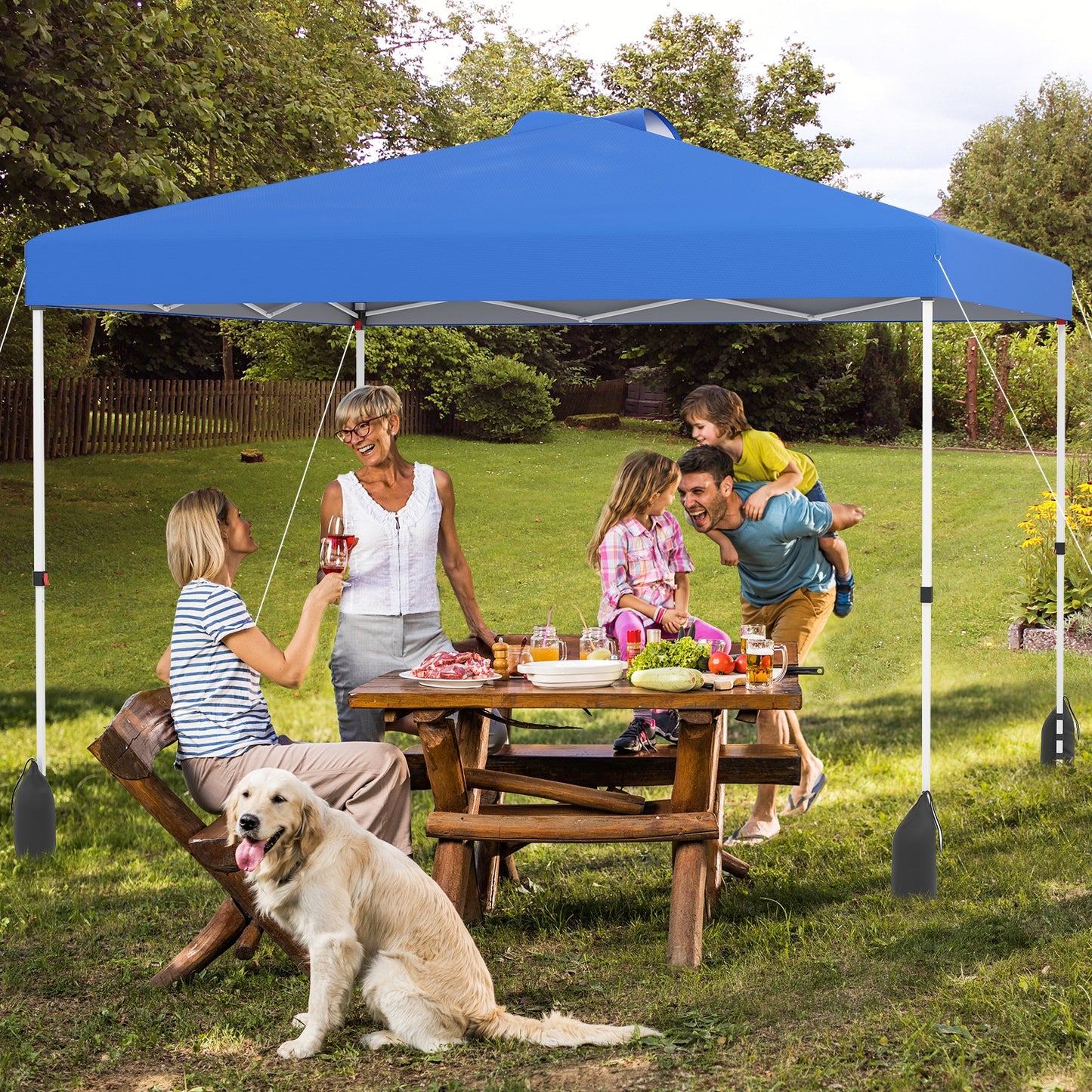 10 X 10 FT Pop up Canopy Tent with 1 Sidewall and Wheeled Bag-Blue Kids Crystal
