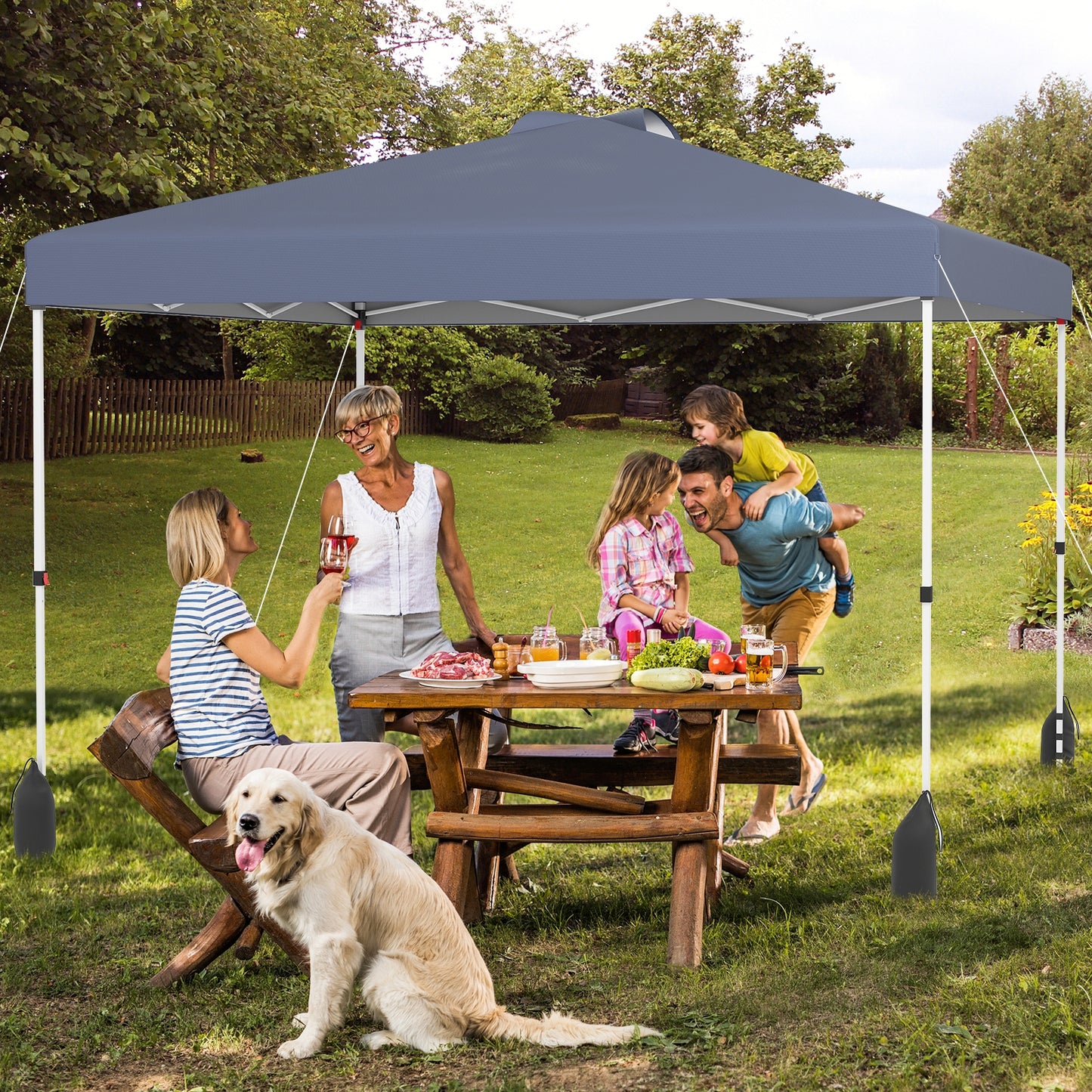 10 X 10 FT Pop up Canopy Tent with 1 Sidewall and Wheeled Bag-Gray Kids Crystal