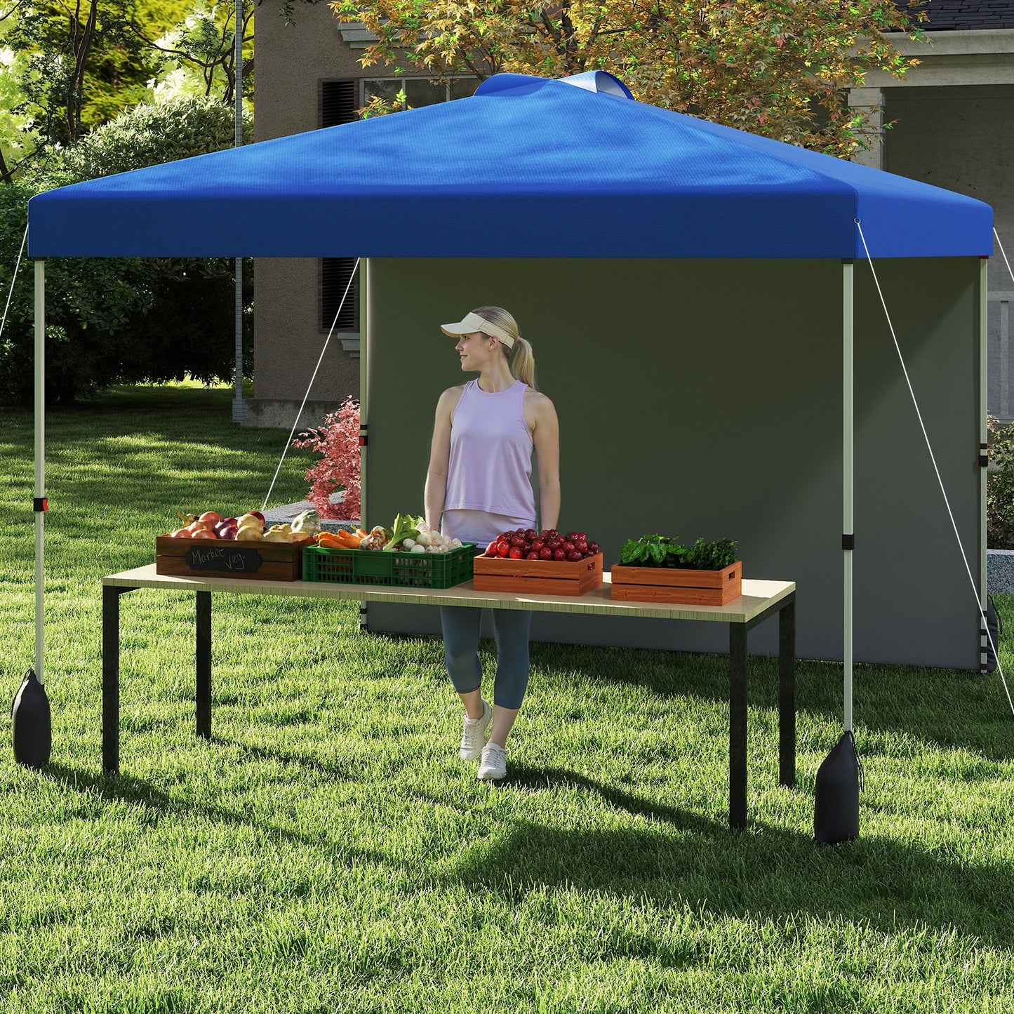 10 X 10 FT Pop up Canopy Tent with 1 Sidewall and Wheeled Bag-Blue Kids Crystal