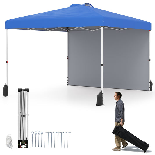 10 X 10 FT Pop up Canopy Tent with 1 Sidewall and Wheeled Bag-Blue Kids Crystal