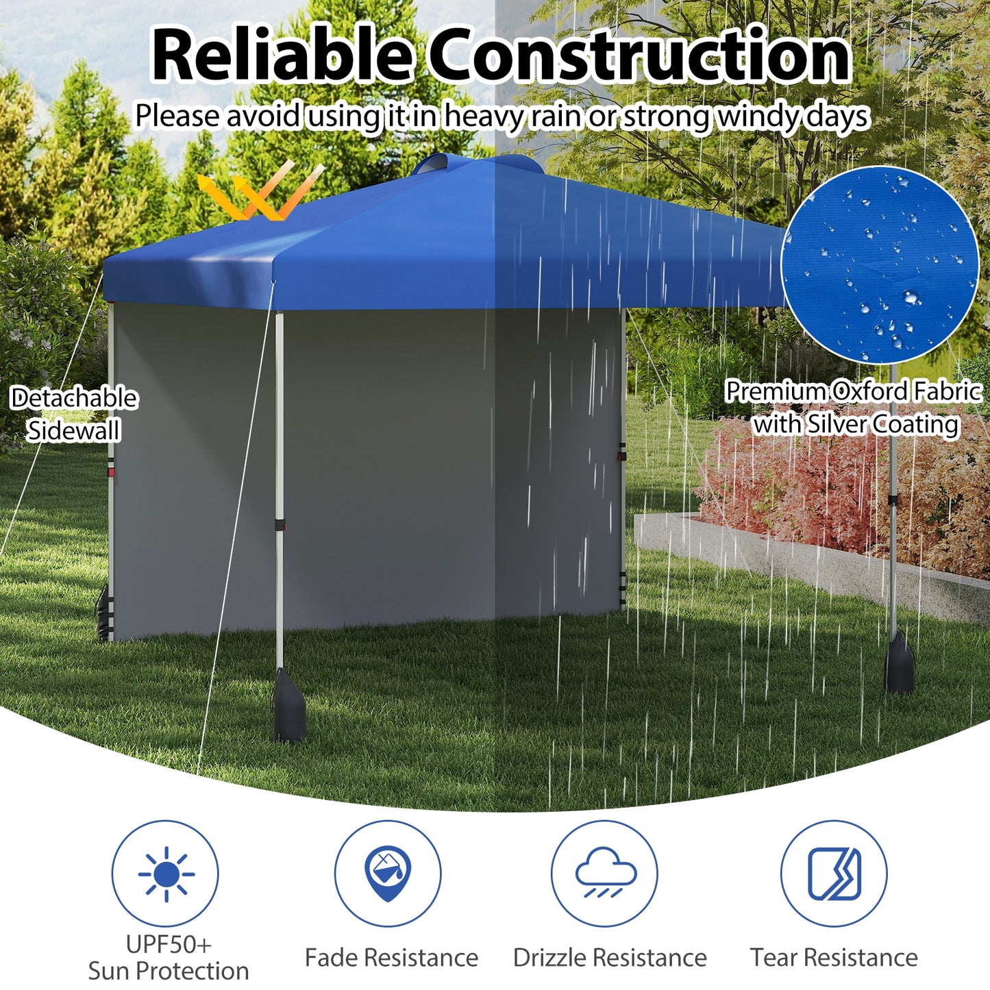 10 X 10 FT Pop up Canopy Tent with 1 Sidewall and Wheeled Bag-Blue Kids Crystal