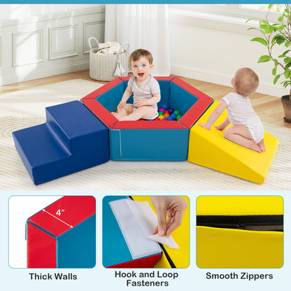 3-Piece Baby Foam Climbing Blocks Climb and Crawl Set with 100 Ocean Balls-Yellow