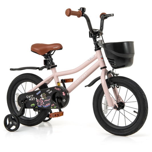 14 Inches Kids Bike with Basket and Adjustable Handlebar for 3-5 Years Old Kids Crystal