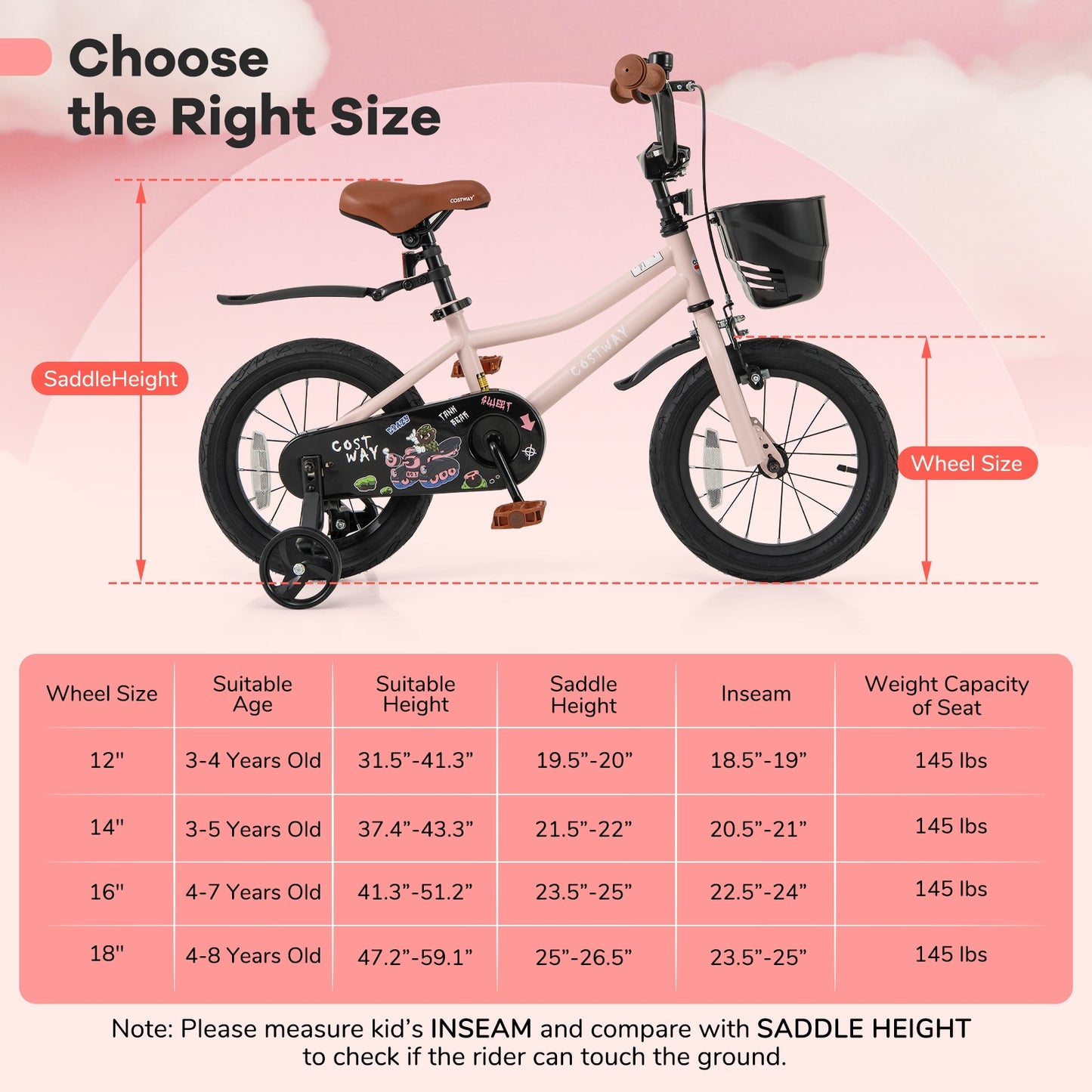 14 Inches Kids Bike with Basket and Adjustable Handlebar for 3-5 Years Old Kids Crystal