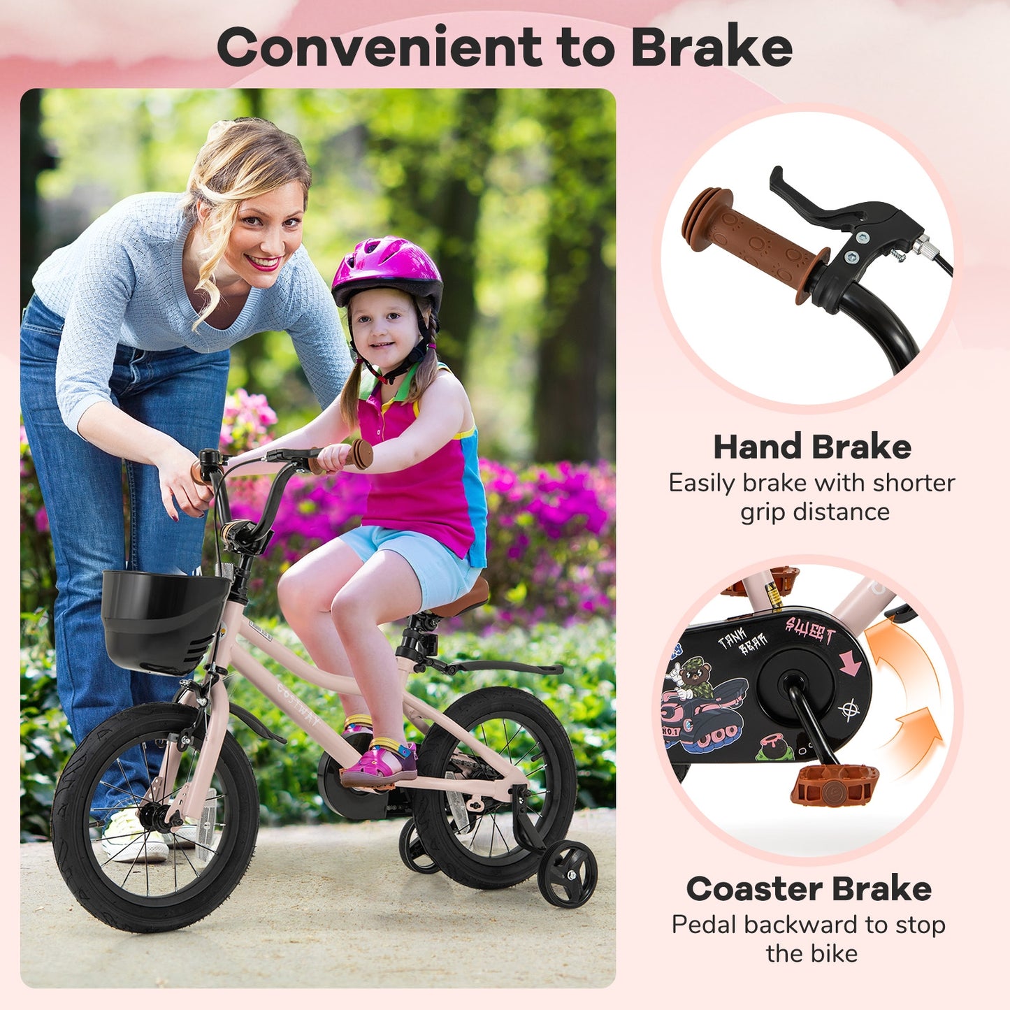 14 Inches Kids Bike with Basket and Adjustable Handlebar for 3-5 Years Old Kids Crystal