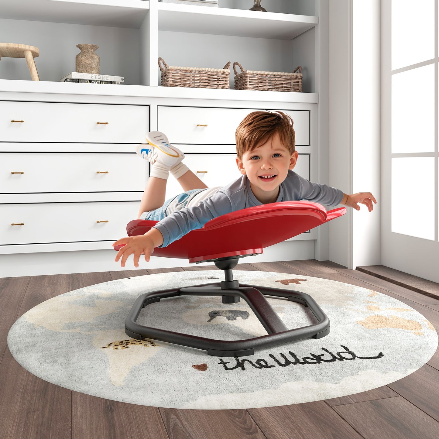 Kids Sensory Swivel Chair Elephant 360° Spinning Chair with Non-Slip Metal Base-Red