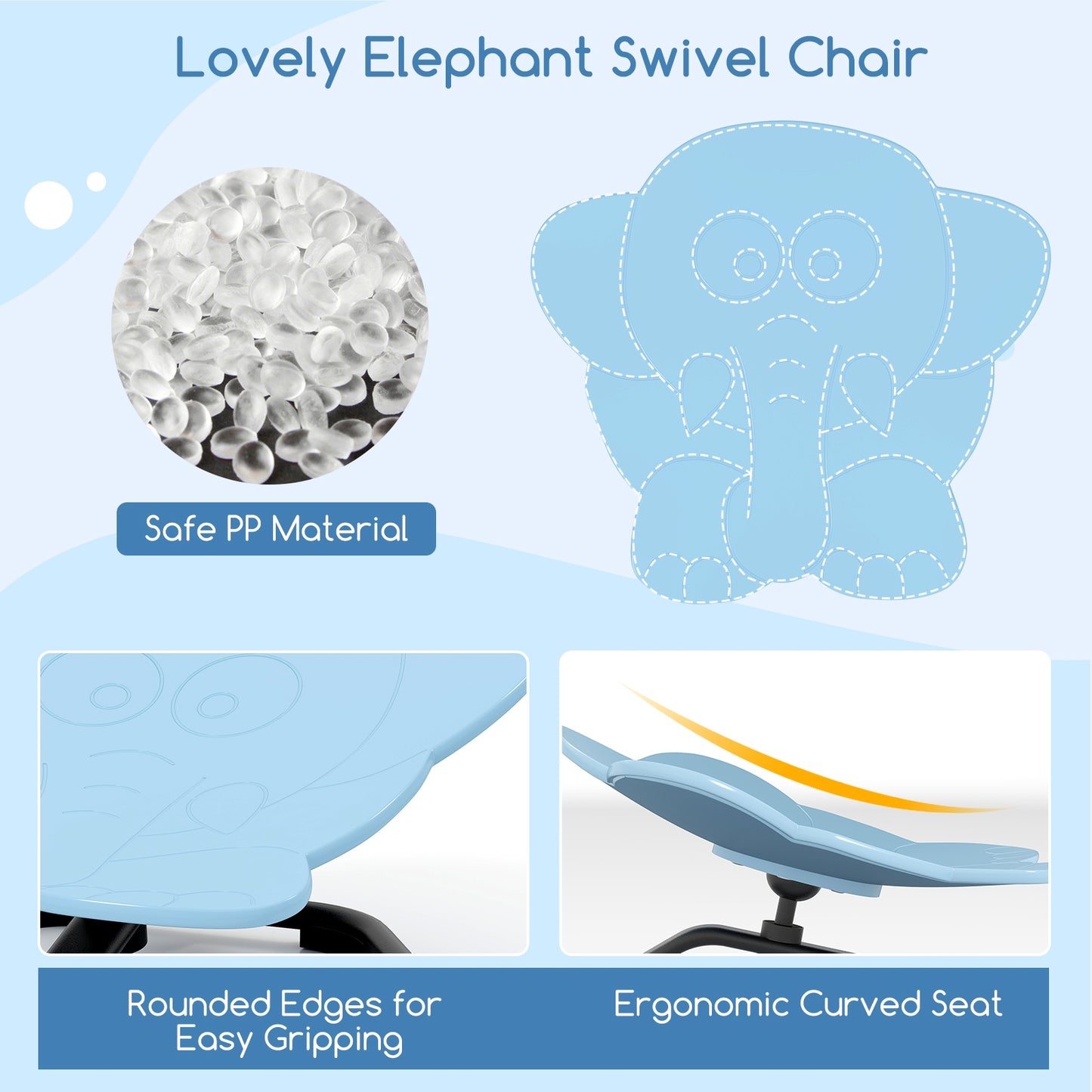 Kids Sensory Swivel Chair Elephant 360° Spinning Chair with Non-Slip Metal Base-Blue
