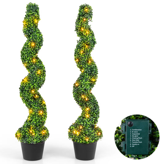 Pre-Lit Artificial Boxwood Spiral Topiary Tree Set of 2 with 100 LED Lights Kids Crystal