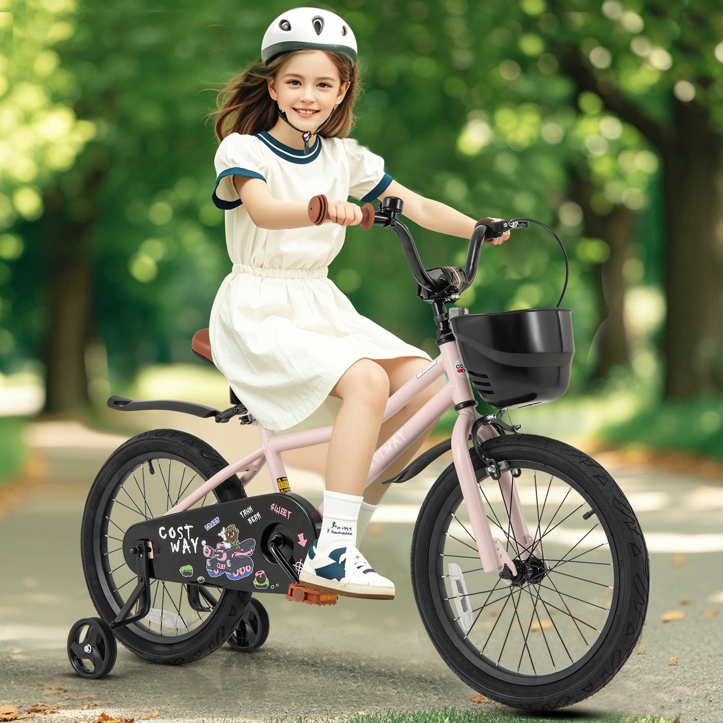 18 Inches Kids Bike with Basket and Adjustable Handlebar for 4-8 Years Old Kids Crystal