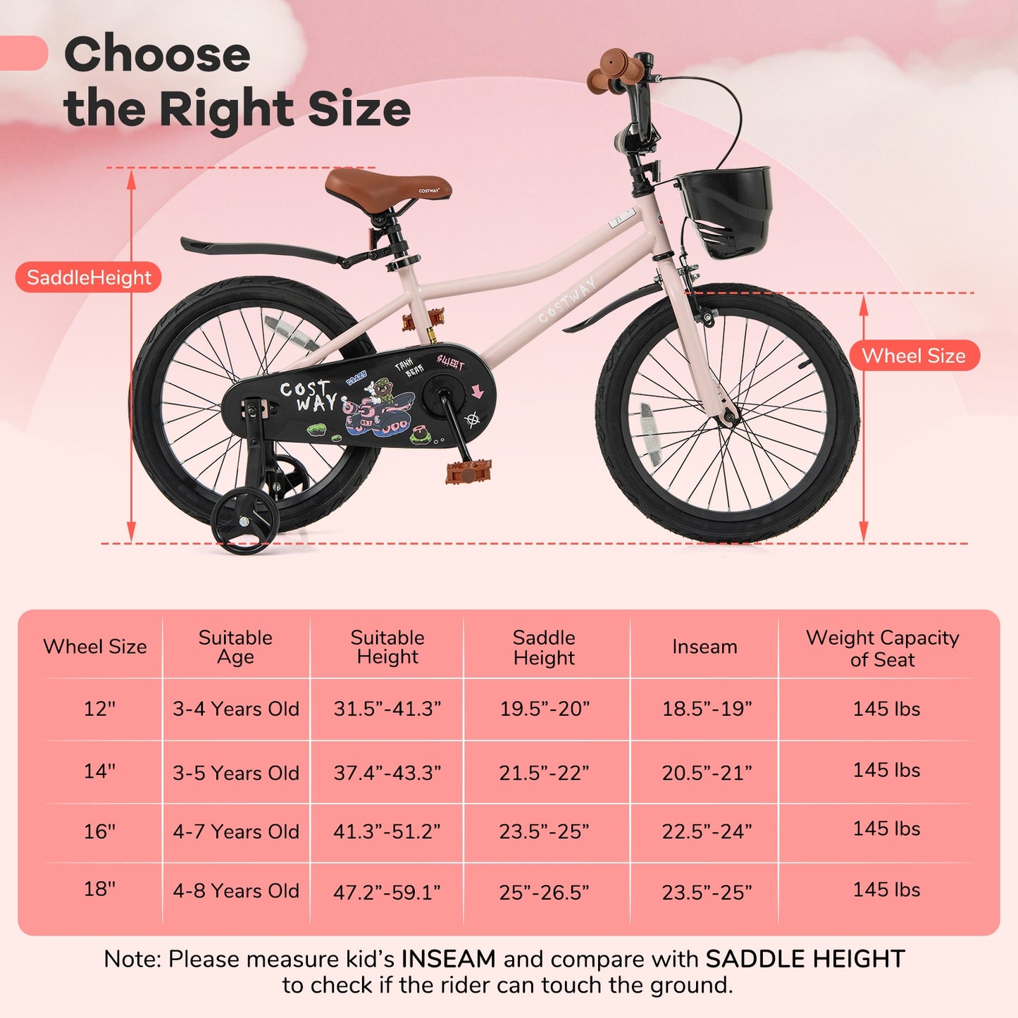 18 Inches Kids Bike with Basket and Adjustable Handlebar for 4-8 Years Old Kids Crystal