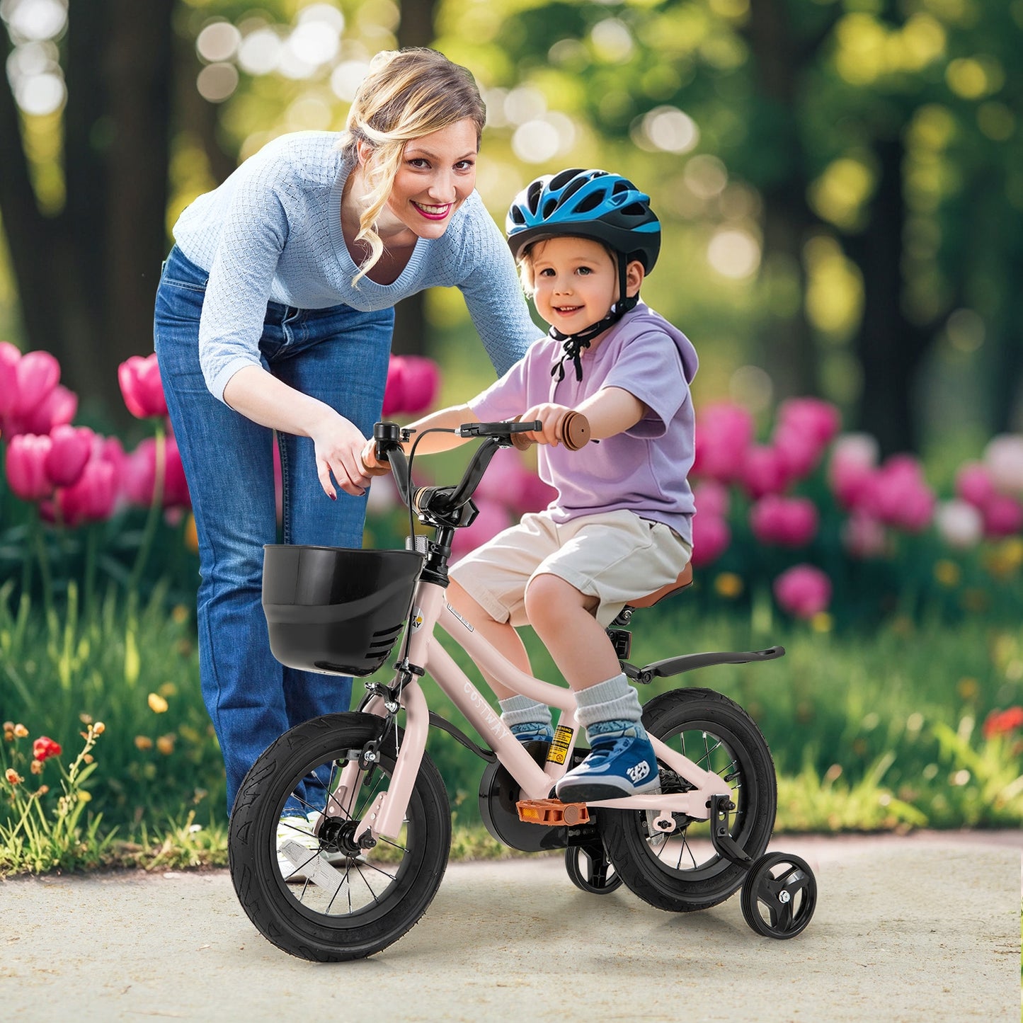 12 Inches Kids Bike with Basket and Adjustable Handlebar for 3-4 Years Old Kids Crystal