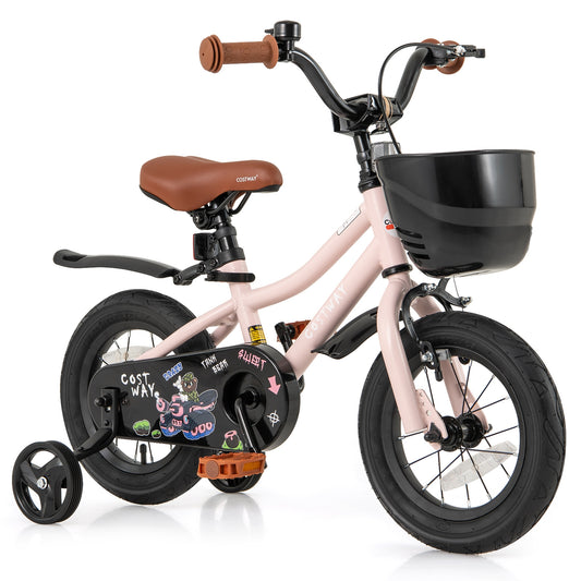12 Inches Kids Bike with Basket and Adjustable Handlebar for 3-4 Years Old Kids Crystal