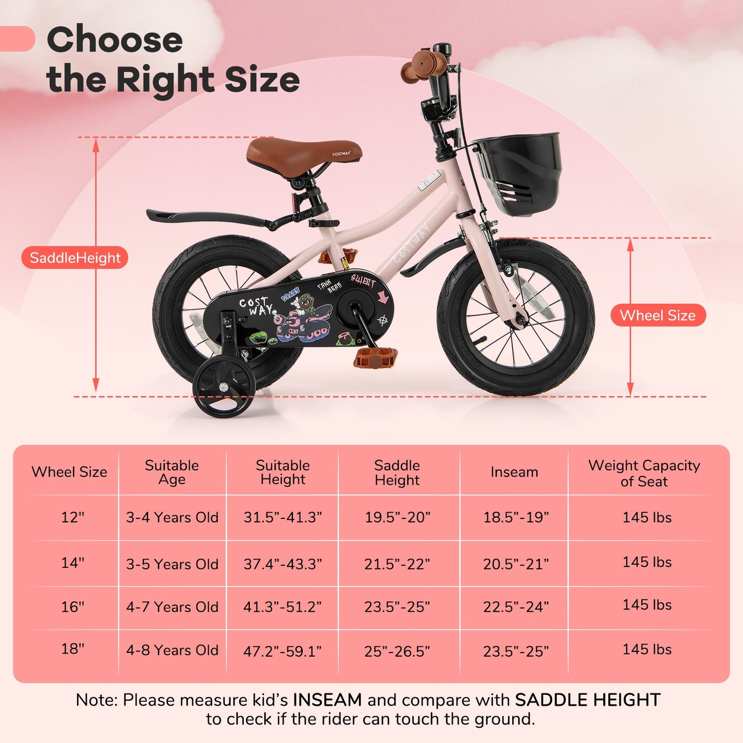 12 Inches Kids Bike with Basket and Adjustable Handlebar for 3-4 Years Old Kids Crystal