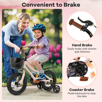 12 Inches Kids Bike with Basket and Adjustable Handlebar for 3-4 Years Old