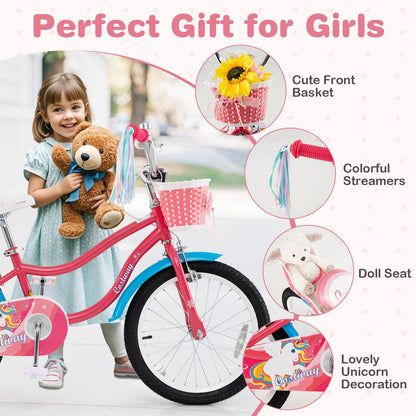 18 Inch Girls Bike for 4-8 Years Old Kids Bike with Doll Seat and Training Wheels