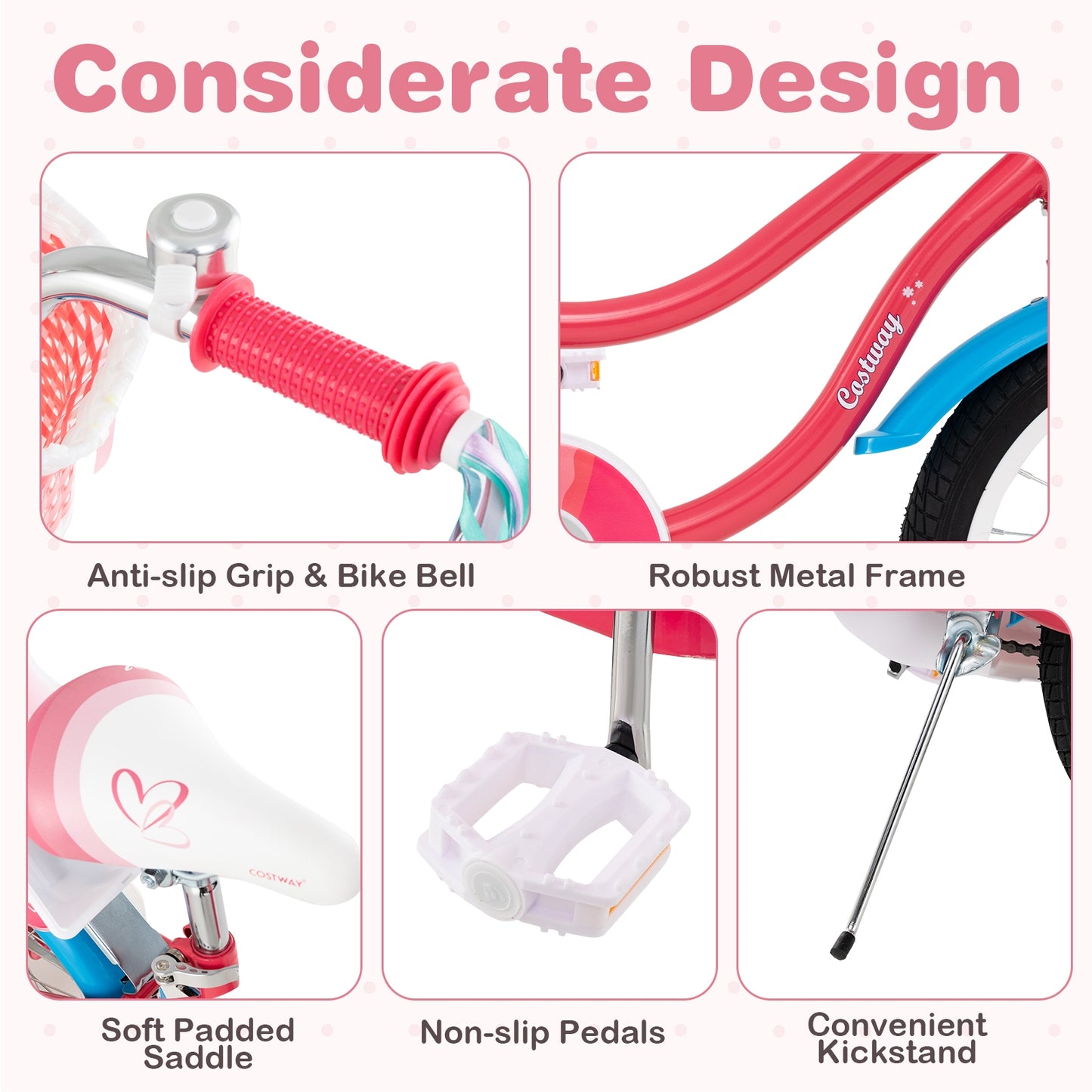 18 Inch Girls Bike for 4-8 Years Old Kids Bike with Doll Seat and Training Wheels Kids Crystal