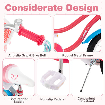 18 Inch Girls Bike for 4-8 Years Old Kids Bike with Doll Seat and Training Wheels