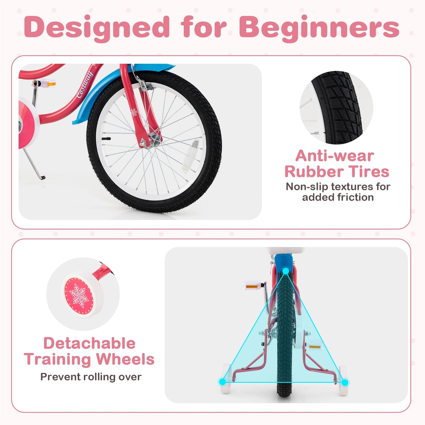 18 Inch Girls Bike for 4-8 Years Old Kids Bike with Doll Seat and Training Wheels Kids Crystal