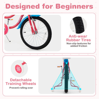 18 Inch Girls Bike for 4-8 Years Old Kids Bike with Doll Seat and Training Wheels