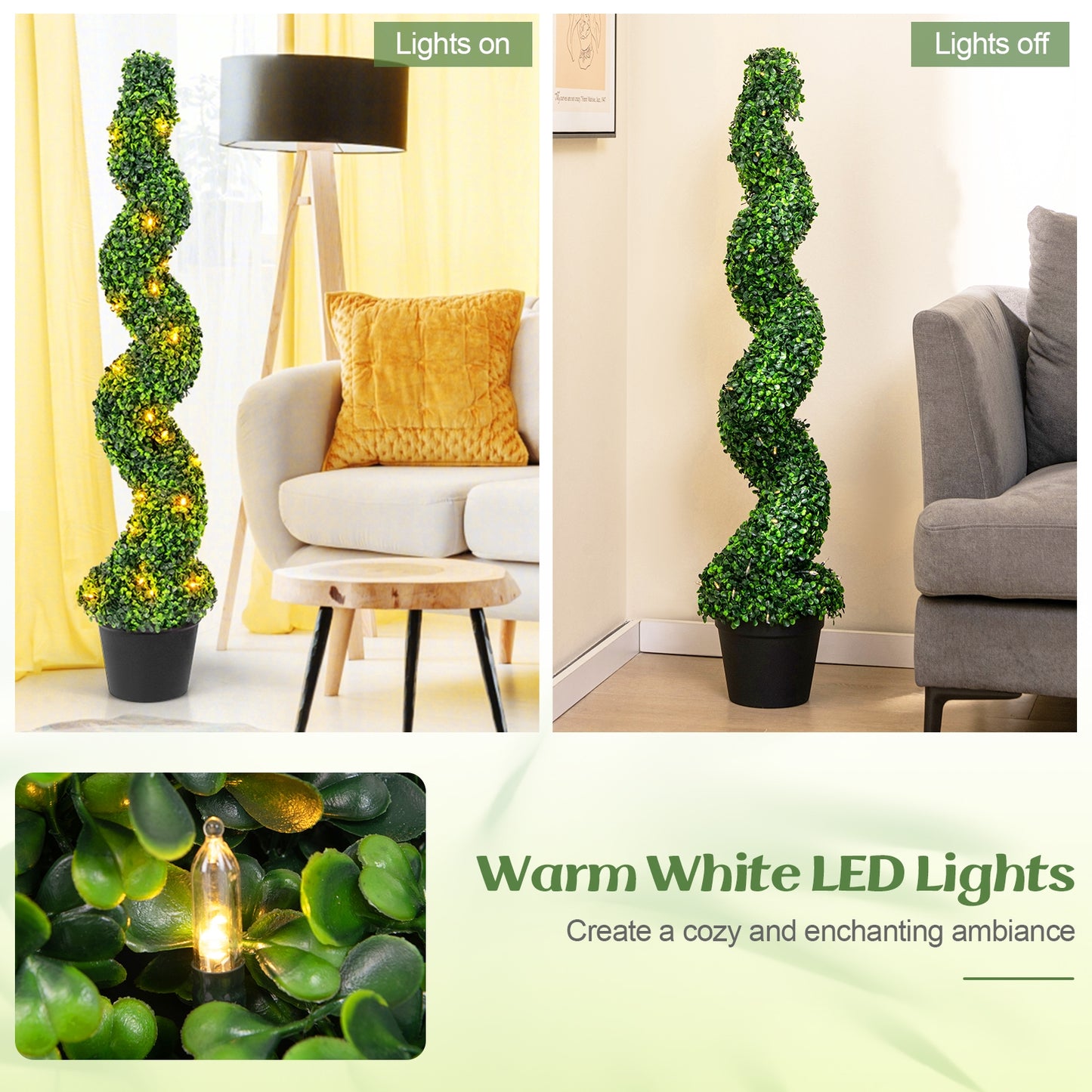 Pre-Lit Artificial Boxwood Spiral Topiary Tree Set of 2 with 100 LED Lights Kids Crystal