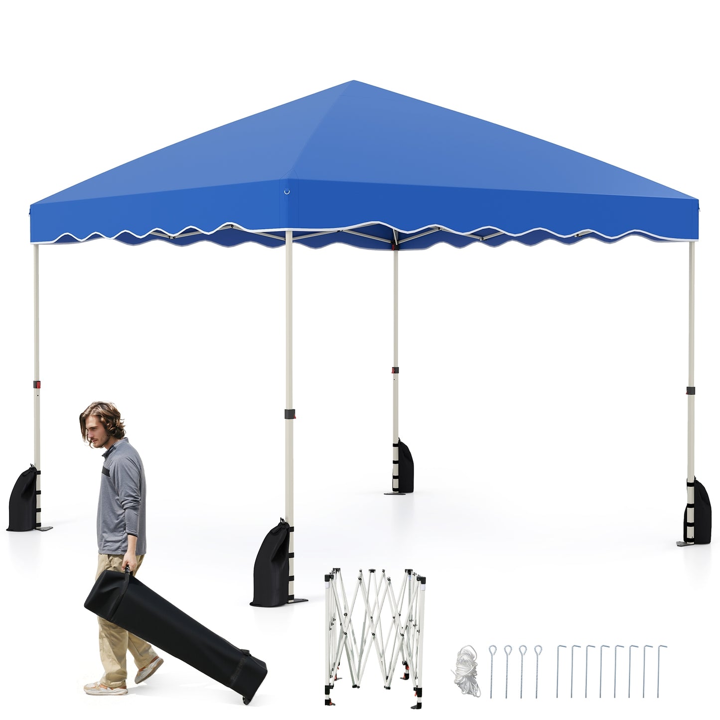 Foldable 10 X 10 Feet Pop up Canopy Tent with Wheeled Bag-Blue Kids Crystal