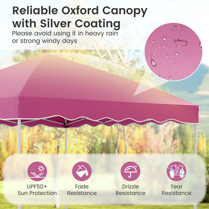 Foldable 10 X 10 Feet Pop up Canopy Tent with Wheeled Bag-Pink