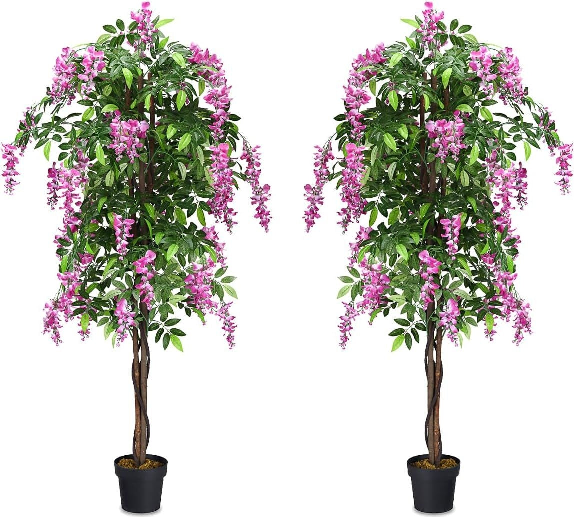 6-Feet Artificial Wisteria Silk Indoor-Outdoor Tree with Adjustable Tree Branche-2 Pieces Kids Crystal