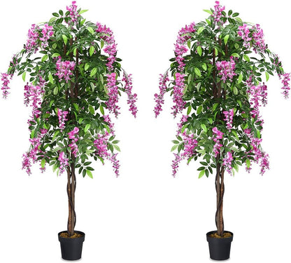 6-Feet Artificial Wisteria Silk Indoor-Outdoor Tree with Adjustable Tree Branche-2 Pieces