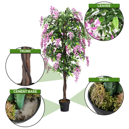 6-Feet Artificial Wisteria Silk Indoor-Outdoor Tree with Adjustable Tree Branche-2 Pieces