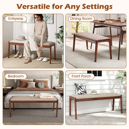 45 Inch Farmhouse Backless Bench with Rubber Wood Legs and Fabric Padded Seat-Beige