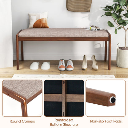 45 Inch Farmhouse Backless Bench with Rubber Wood Legs and Fabric Padded Seat-Beige