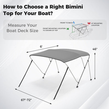 3-Bow/4-Bow Boat Bimini Top Sun Shade Boat Canopy with Storage Boot-3-Bow