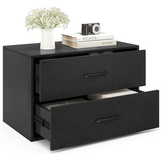 2-Drawer Stackable Horizontal Storage Cabinet Dresser Chest with Handles-Black Kids Crystal