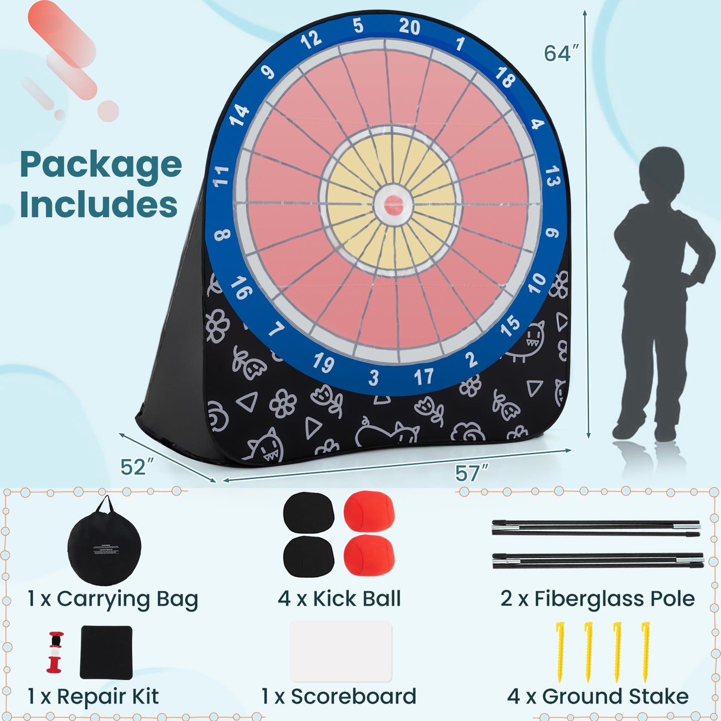 Large Dart Board for Kids with 4 Kick Balls-Black Kids Crystal