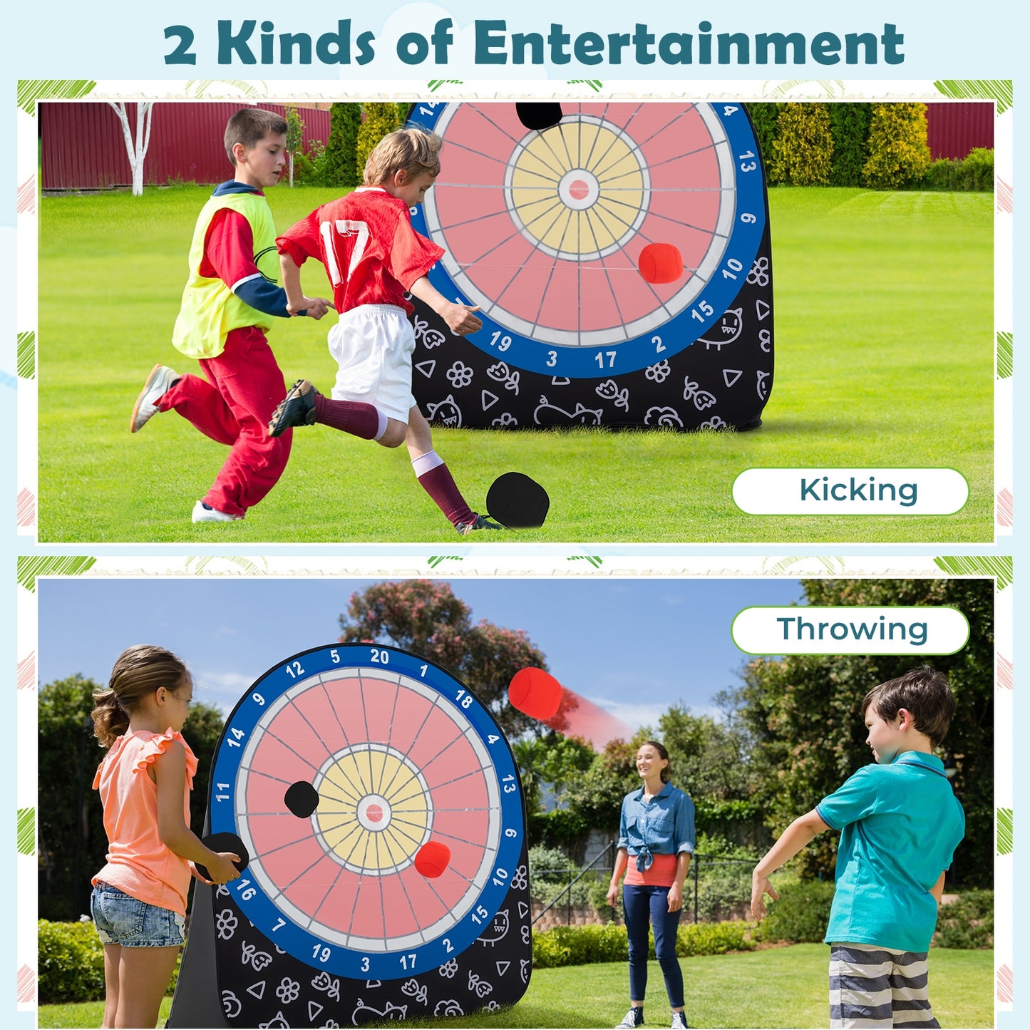 Large Dart Board for Kids with 4 Kick Balls-Black Kids Crystal