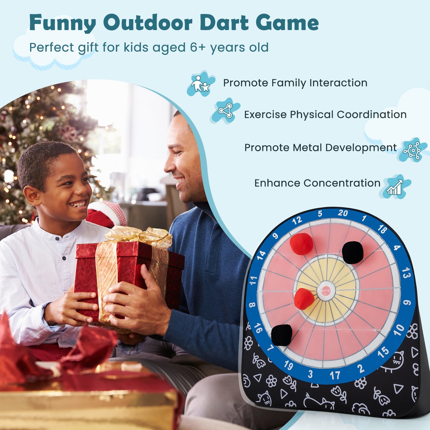 Large Dart Board for Kids with 4 Kick Balls-Black Kids Crystal