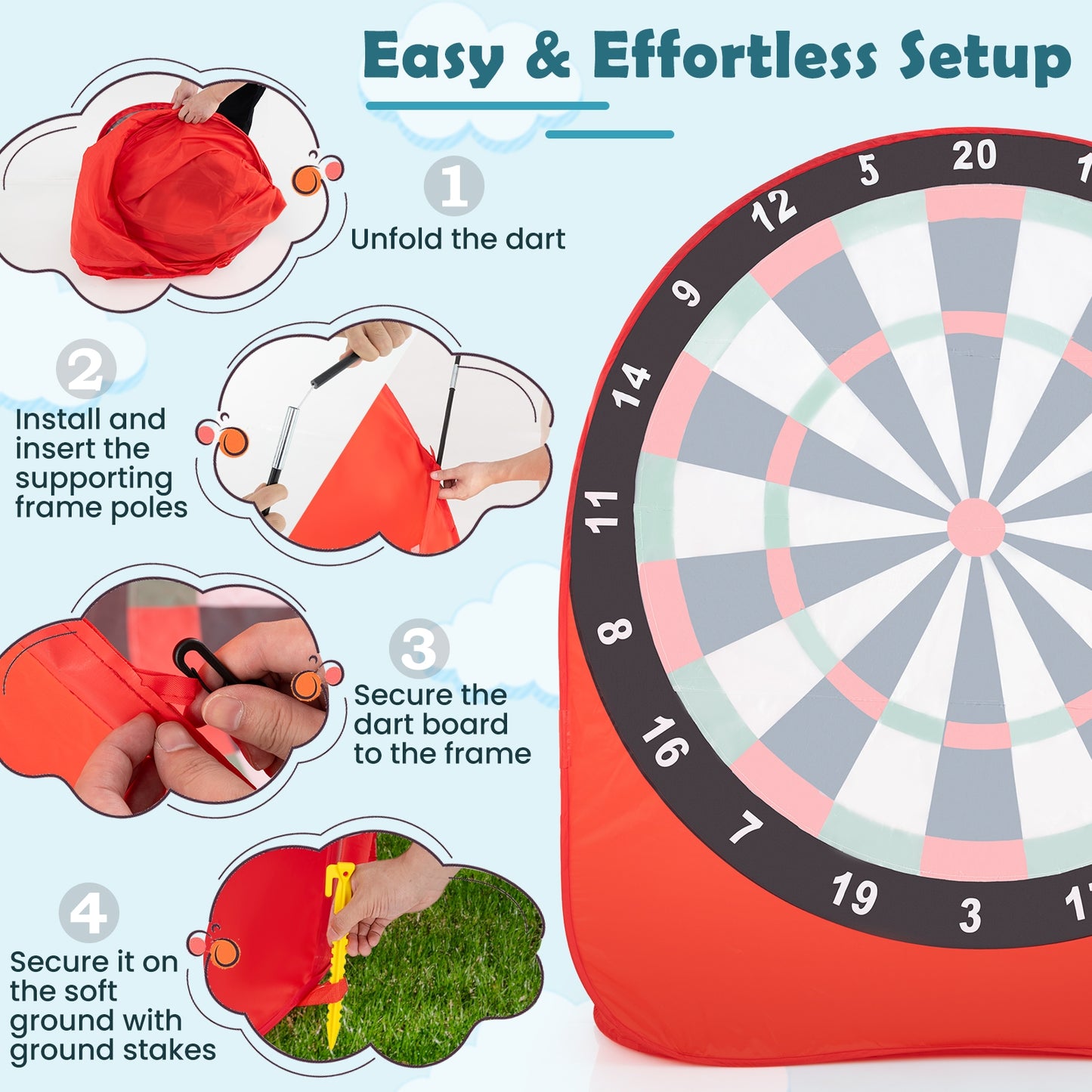 Large Dart Board for Kids with 4 Kick Balls-Red Kids Crystal