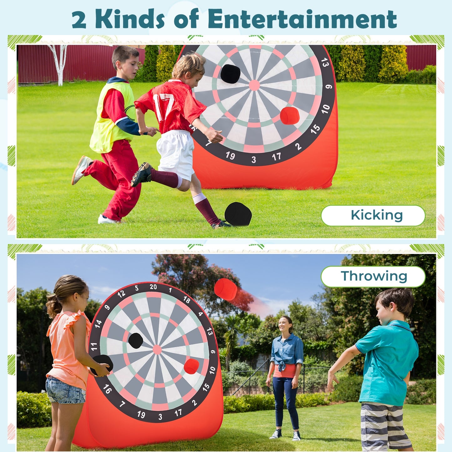 Large Dart Board for Kids with 4 Kick Balls-Red Kids Crystal