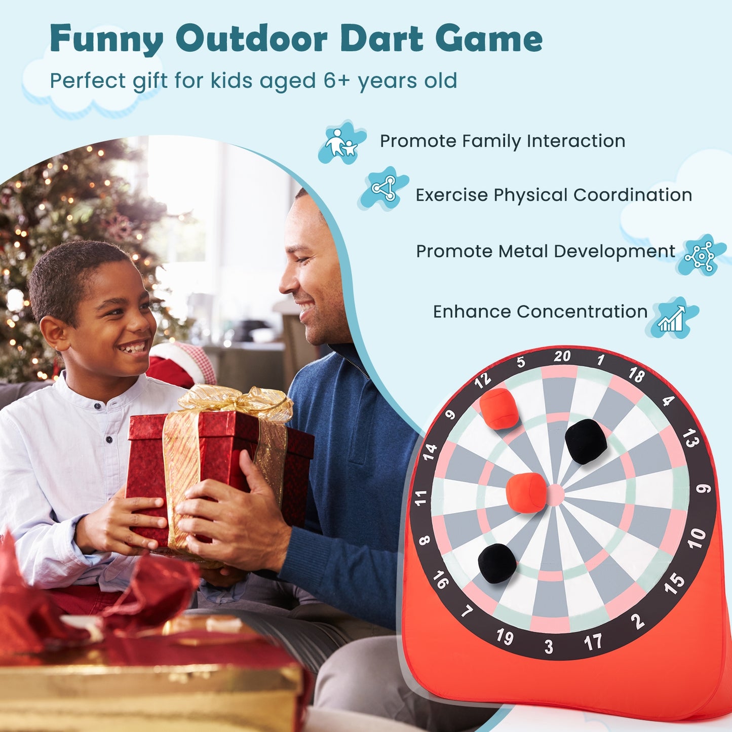 Large Dart Board for Kids with 4 Kick Balls-Red Kids Crystal