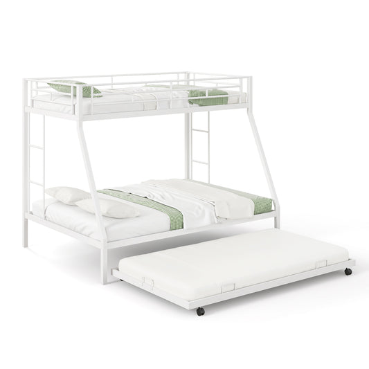 Twin Over Full Bunk Bed Frame with Trundle for Guest Room-White Kids Crystal