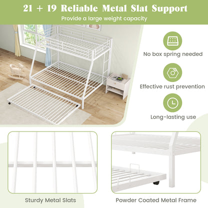 Twin Over Full Bunk Bed Frame with Trundle for Guest Room-White