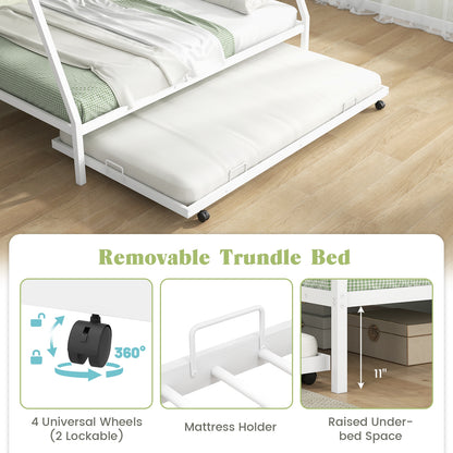 Twin Over Full Bunk Bed Frame with Trundle for Guest Room-White