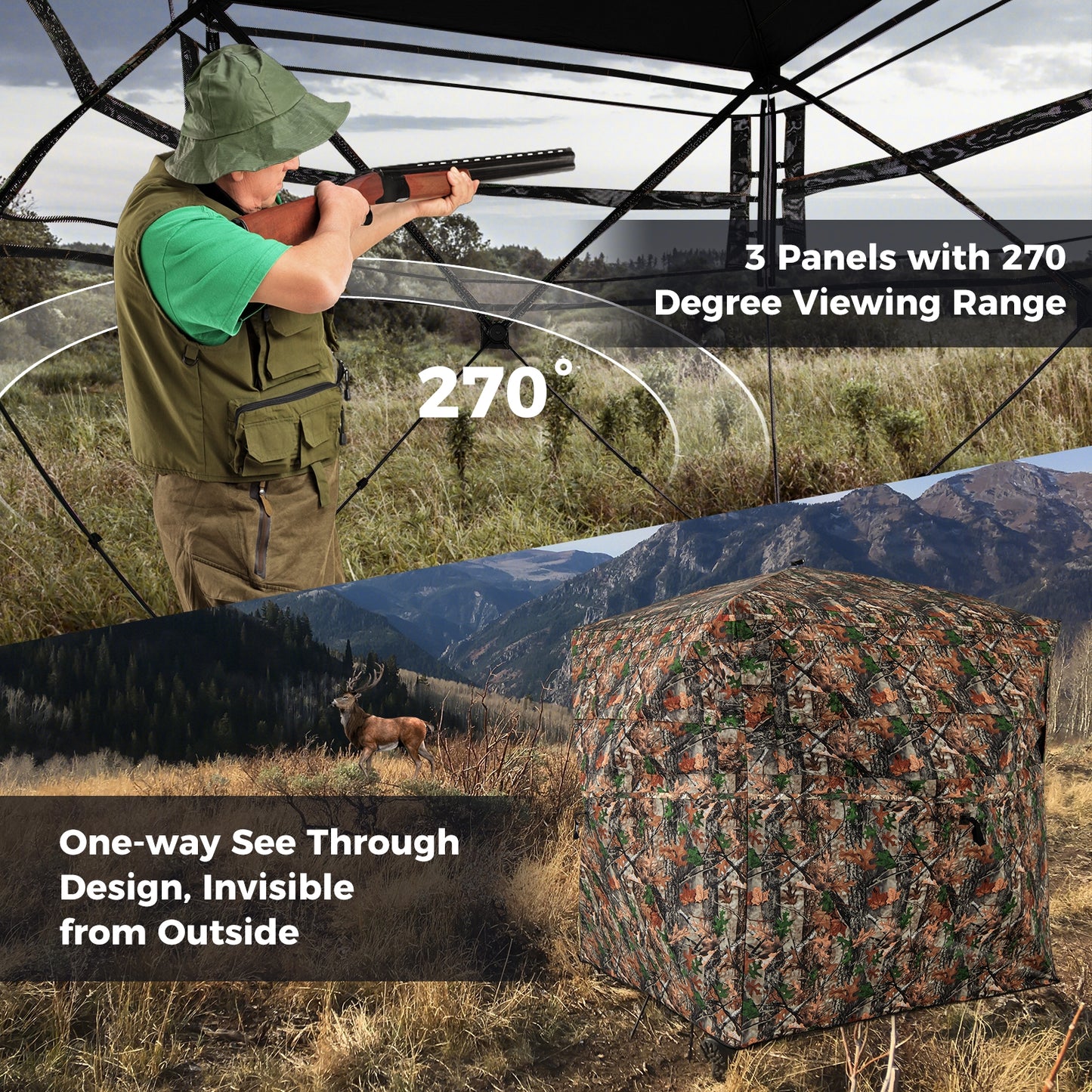 82 Inch Tall Hunting Blind 270° One Way See Through Ground Tent for 3-4 People Kids Crystal