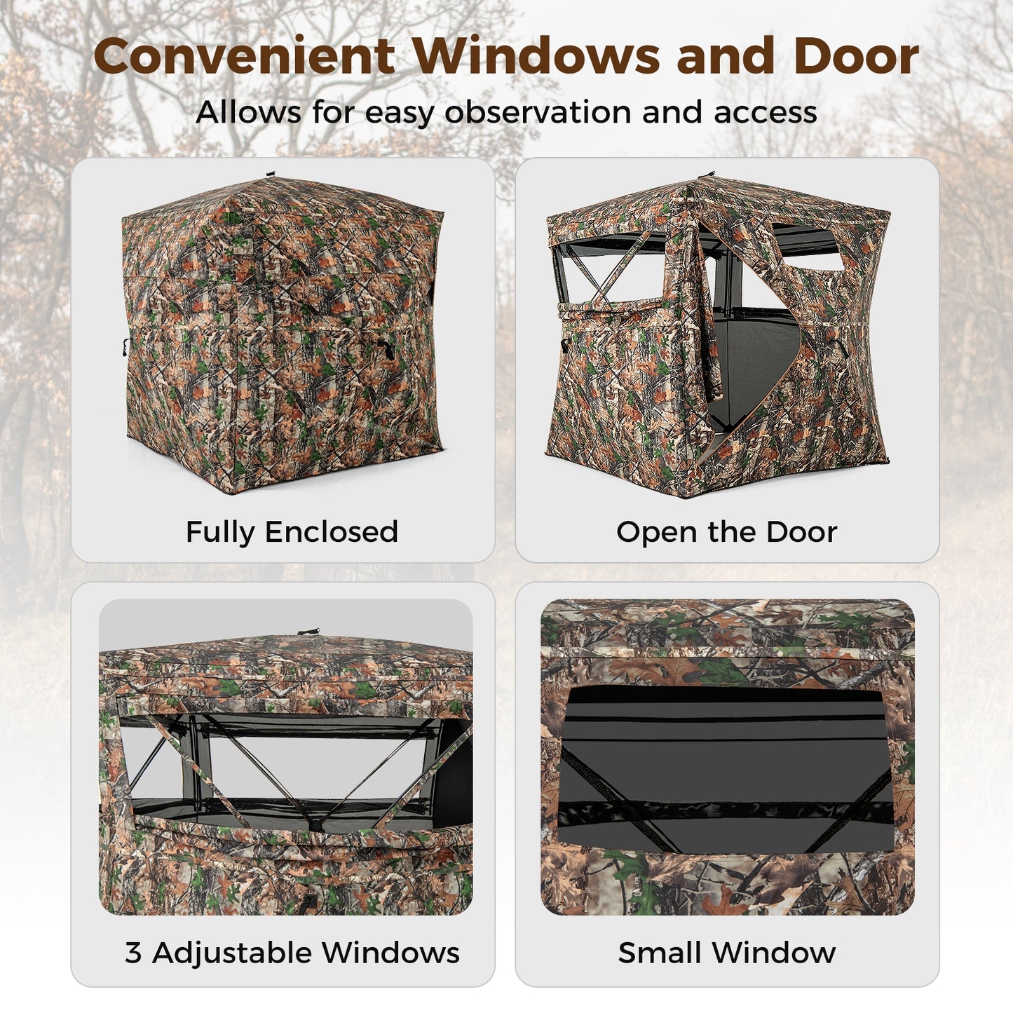 82 Inch Tall Hunting Blind 270° One Way See Through Ground Tent for 3-4 People Kids Crystal